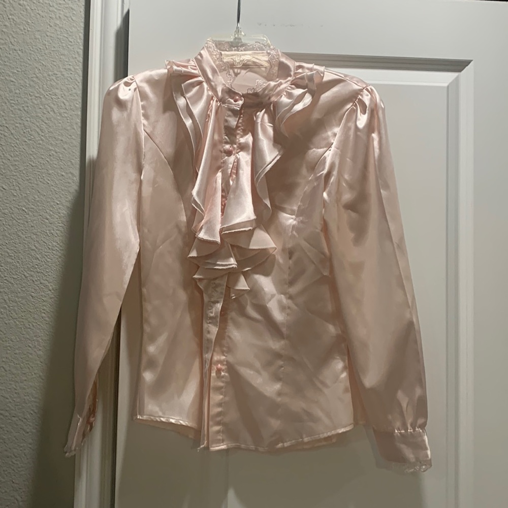 Like New Satin Pink Ruffle Shirt